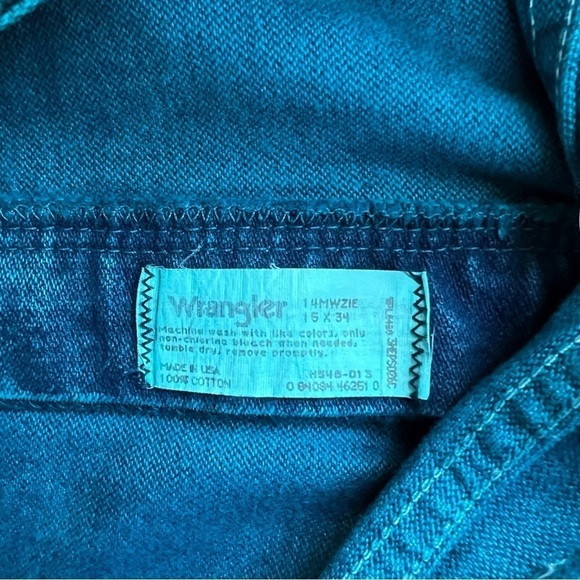 Rare Vintage Wrangler Teal Acid Wash Straight Leg High Rise Jeans- Size 15 - Picture 6 of 12